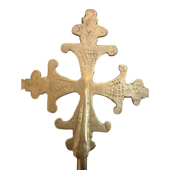 Ethiopian Cross Brass Handcrafted Christian Religious Ornament  8' long - Picture 2 of 5